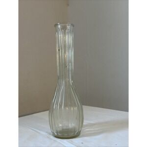 Flower Bud Vase Clear Glass 9" Tall Ribbed Design Lot 4C